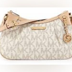 Original Michael Kors Jet Set Mk Cream/Gold Leather Shoulder Bag